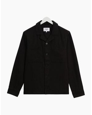 Wax London Aldred Linen Cotton Revere Overshirt - Black