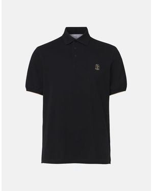 Brunello Cucinelli Branded Cotton Polo Shirt - Black