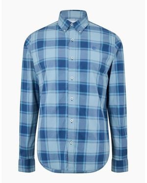 Timberland Check Poplin Button Down Collar Long Sleeve Shirt - Blue