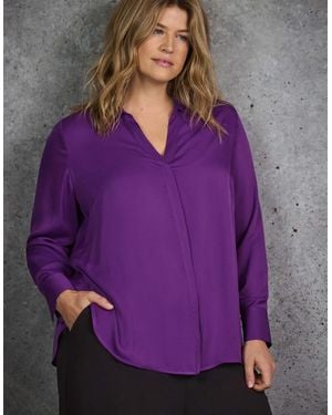 Live Unlimited London V Neck Collared Shirt - Purple