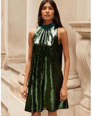 Ro&zo Petite Freya Emerald Sequinned Halterneck Dress - Green