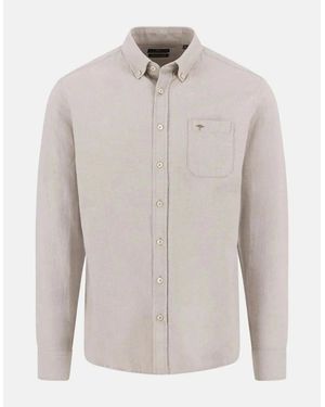 Fynch-Hatton Winter Solid Button Down Shirt Taupe - White