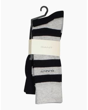 GANT 2-Pack Barstripe & Solid Socks - Black