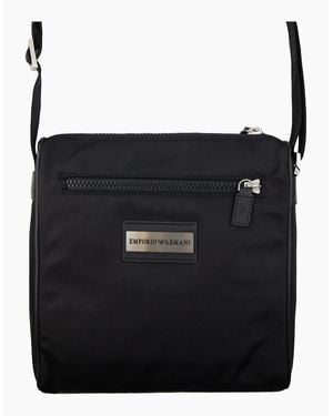 Emporio Armani Badge Nylon Cross Body Messenger Bag - Black