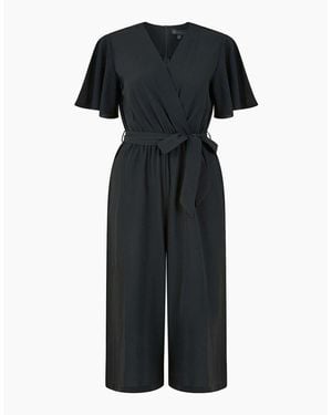 Mela London Angle Sleeve Surplice Neck Cropped Jumpsuit - Black