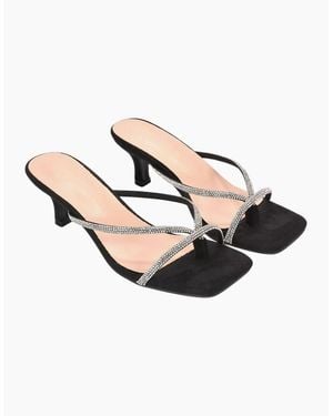 XY London Ladies Megan Diamante Slip-On Kitten Heel Mules - Natural