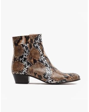 Club Cubano Emmanuel Snakeprint Leather Cuban Heel Boots Hielo - Brown
