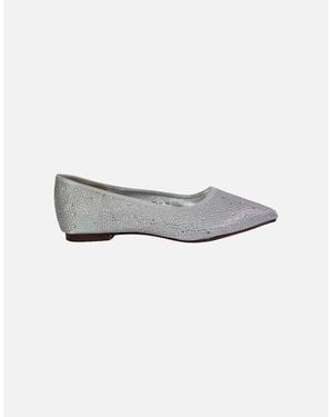 XY London Ladies Marshall Rhinestone Pointed Flat Ballerina Flats - White