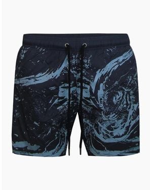 Philipp Plein Plein Sport Water Tiger Logo Medium Boardshort Dark Swim Shorts - Blue