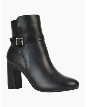 XY London Ladies Mary Buckle Mid High Block Ankle Boots - Black