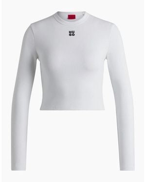 BOSS Cropped Slim Fit Long Sleeve T-Shirt - White