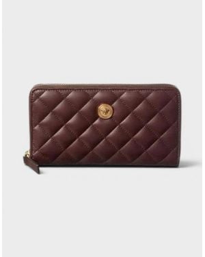Versace Logo Medusa Zip Around Wallet Quilted Aubergine - Brown