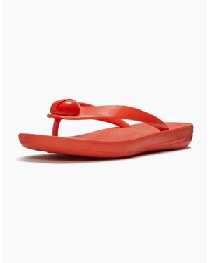 Fitflop Iqushion Glossy-Button Polyurethane Cherry Tomato Flip Flops - Red