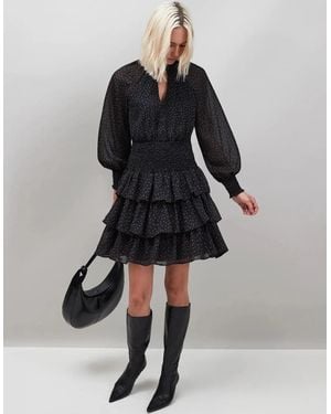 Ro&zo Caramel Dash Print Tiered Mini Dress - Black