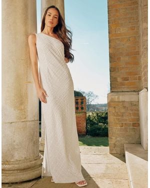 Ro&zo One Shoulder Beaded Dress - White