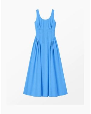 Ro&zo Waist Detail Dress With Linen - Blue