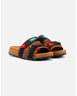 Flower Mountain Niwa Nylon Leopard Slides - Brown