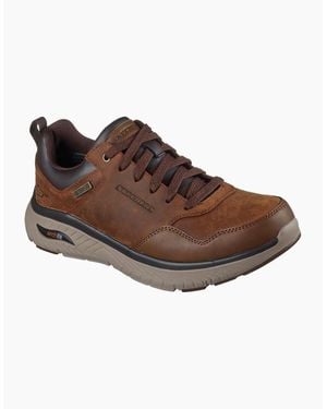 Skechers Arch Fit Crosser Ronaldo Leather Dark Leather Lace-Up Shoes - Brown