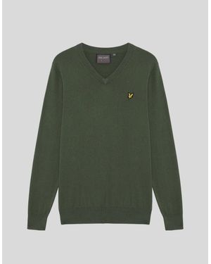 Lyle & Scott Cotton Blend V-Neck Jumper - Green