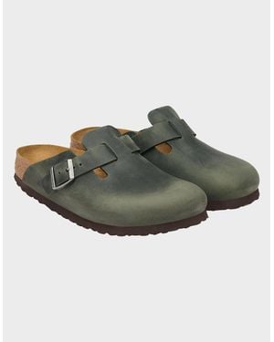Birkenstock Boston Oiled Nubuck Leather Clogs - Green