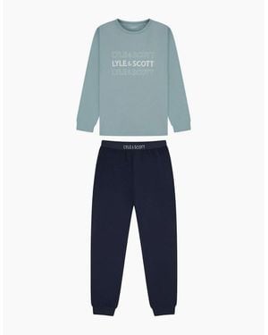 Lyle & Scott Crew Neck Long Sleeve Wordmark Pyjama Set - Blue