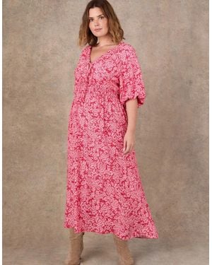 Live Unlimited London Floral Print Puff Sleeve Elasticated Waist Dress - Pink