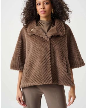 Joseph Ribkoff Chevron Faux Fur Cape Style Jacket - Brown
