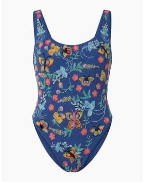 Oceanus Alabama Floral Hand Embroidered One Piece Swimsuit Multi Colour - Blue