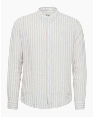 Casual Friday Anton Linen Stripe Grandad Shirt - White