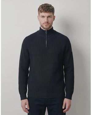 Luke 1977 Watton Plated 1/4 Zip Knitted Jumper - Blue