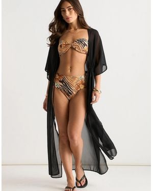 Gini London Flowy Open Front Beach Cover Kimono - Black