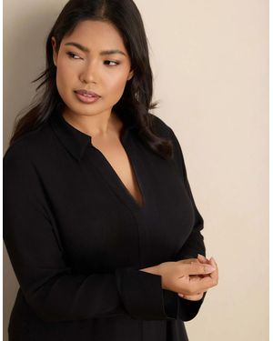 Live Unlimited London Split Front Crinkle Tunic - Black
