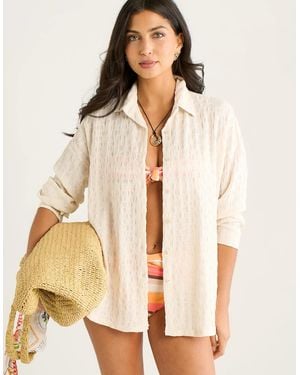 Gini London Textured Oversized Long Sleeve Shirt - Natural