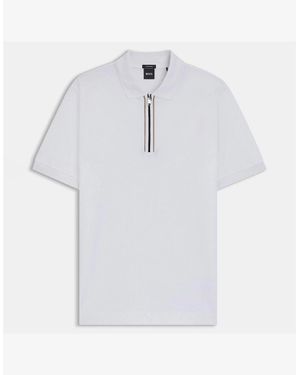 BOSS Paras 65 Zip Placket Polo Shirt - White