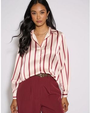 Gini London Burgundy Stripe Loose Fit Shirt - Red