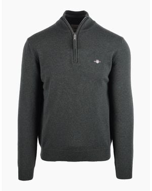 GANT Superfine Lambswool Half Zip Dark Moss - Grey