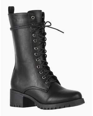 XY London Ladies Jennifer Ankle Mid Block Heel Biker Boots - Black