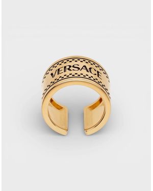 Versace Logo Engraved Chunky Ring - Metallic