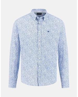 Fynch-Hatton Minimal Flower Print Button Down Shirt New Breeze - Blue