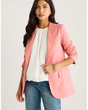 Gini London Coral Edge To Edge Cotton And Linen Blend Jacket - Red