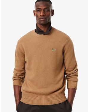 Lacoste Carded Wool Crew Neck Jumper - Brown