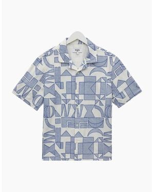 Wax London Didcot Geometric Embroidered Short Sleeve Shirt - Blue