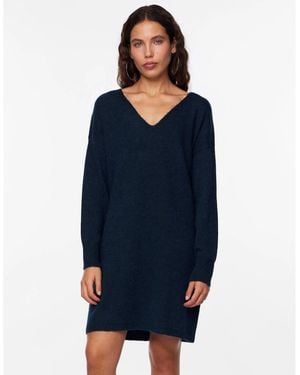 Pieces Knit Turtleneck Midi Jumper Dress - Blue