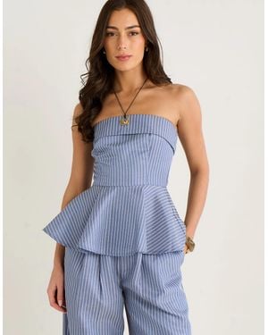 Gini London Bardot Stripe Peplum Top - Blue