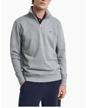 GANT Sweatshirt Embroidered Shield Half Zip Pullover Winter Jumper - Grey