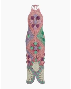 Oceanus Rowan Halter Maxi Crochet Dress Multi - Pink