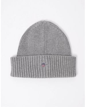 GANT Cotton Blend Logo Beanie - Grey