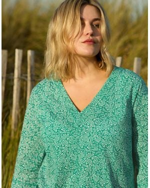 Live Unlimited London Ditsy Leaf Cotton Slub Relaxed Tunic - Green