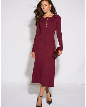 Gini London Mulberry Ls Button Midi Dress - Red