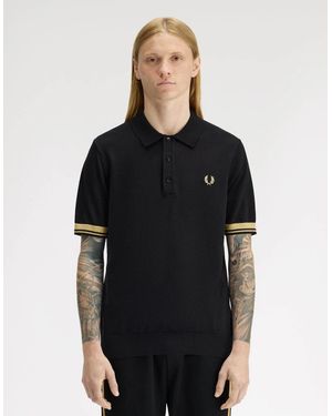 Fred Perry Contrast Cuff Knitted Polo Shirt - Black